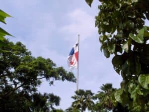Panamanian flag glimpsed through trees