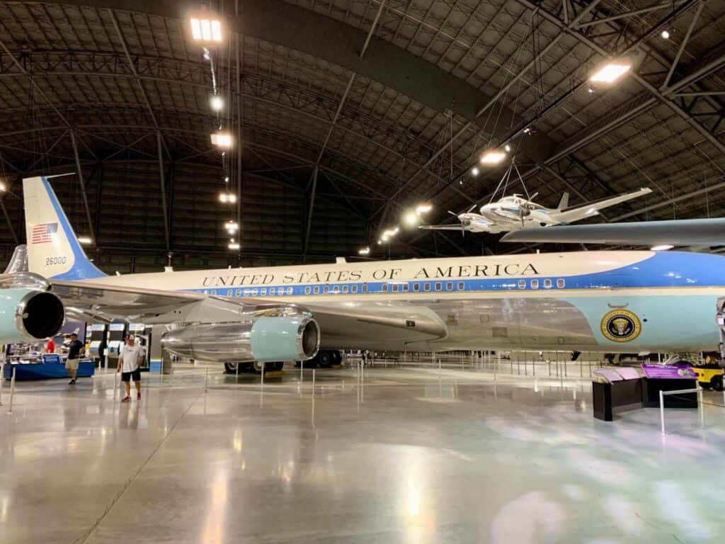 Exterior of Air Force One in the Presidential Gallery of the National Museum of the United States Air Force