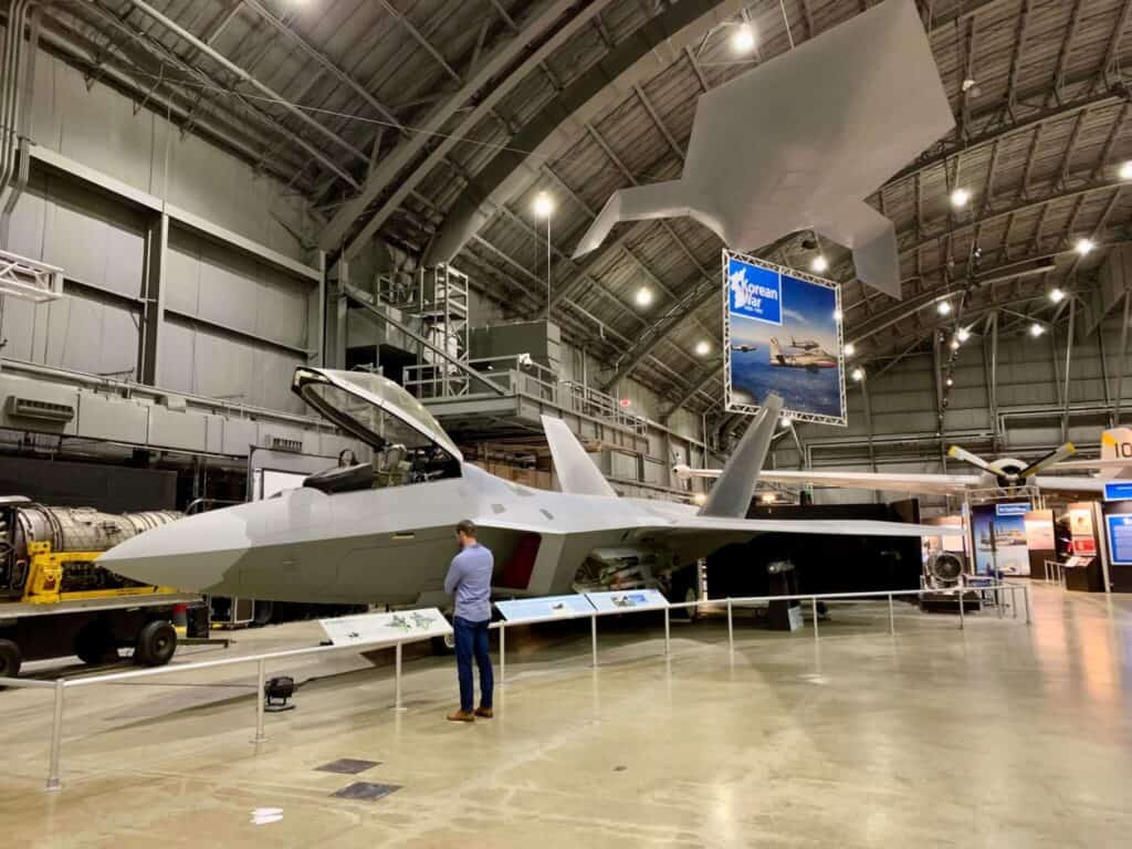 M checking out a stealth plane in the Korean War Gallery of the Air Force museum