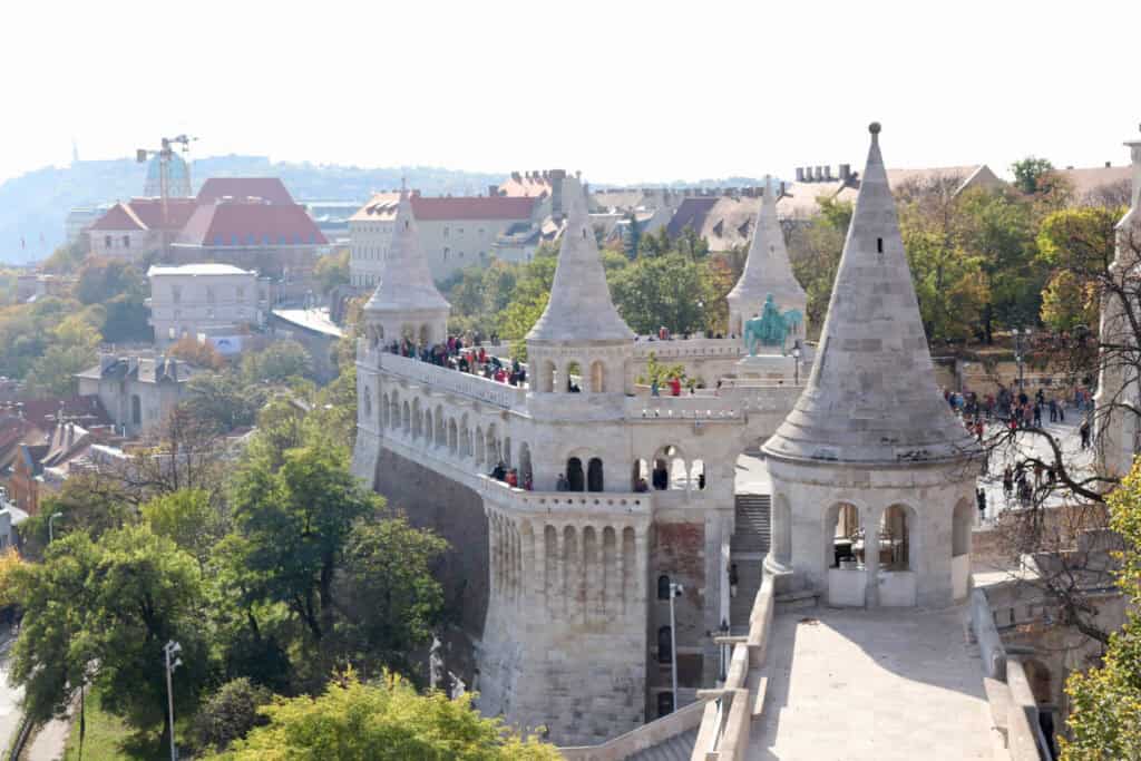 Fisherman's Bastion with green trees surrounding