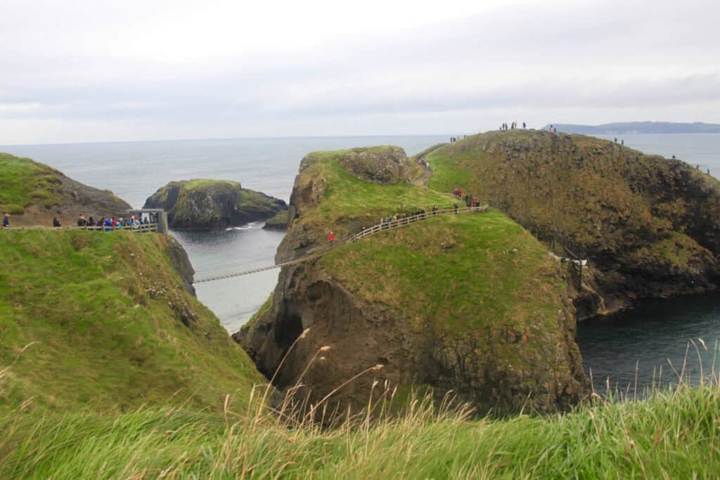View of Carrick-a-Rede rope bridge and islands