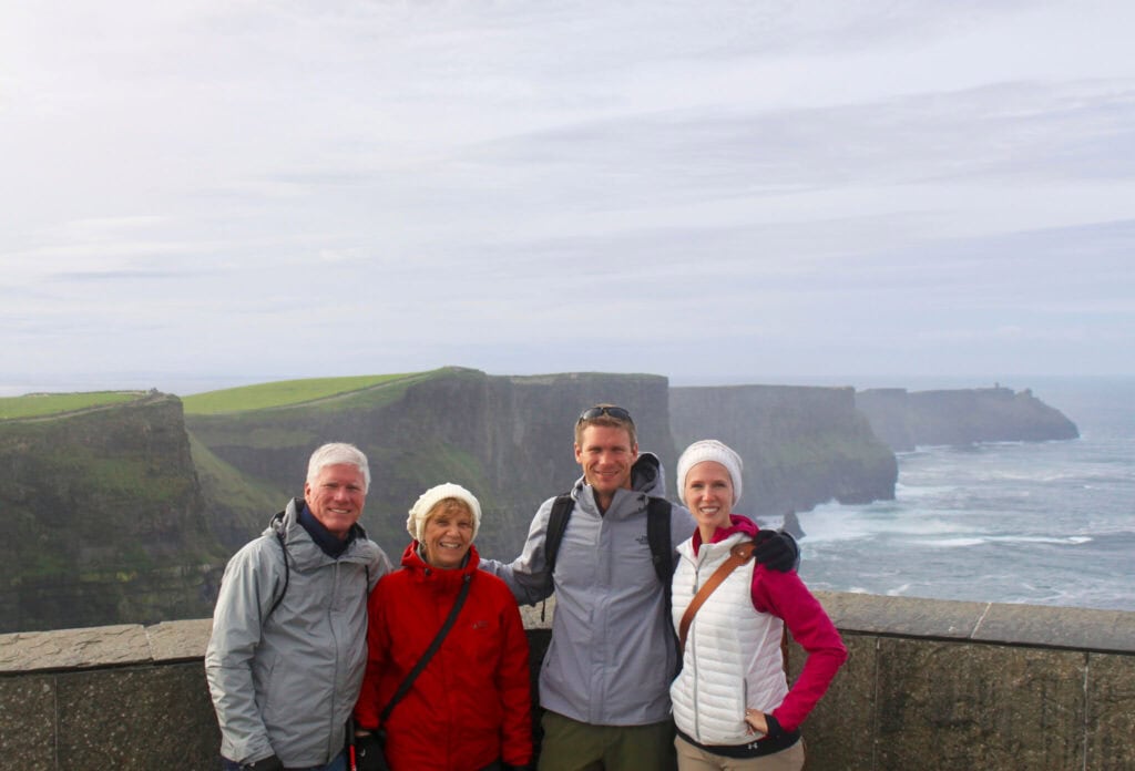 Gwen, M, and M's parents at the Cliffs of Moher