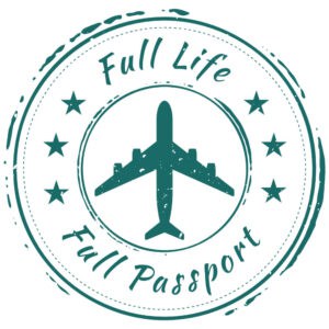 Teal circular logo with airplane at center and site title on top and bottom